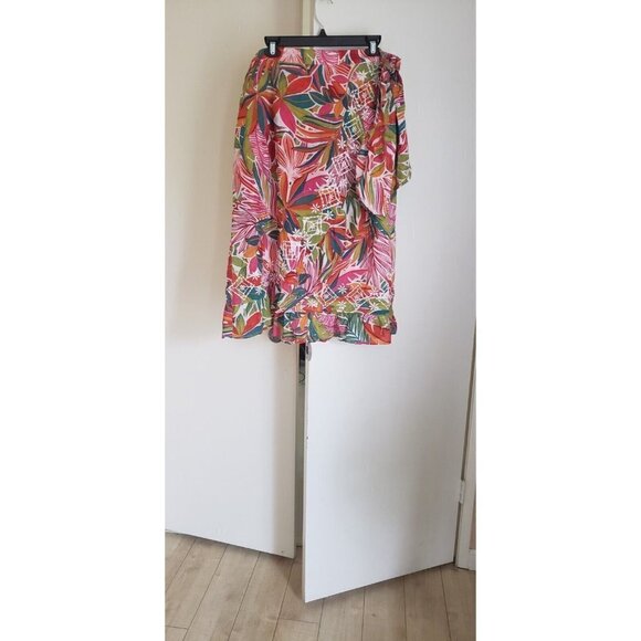 NWT C&C CALIFORNIA $60 FLORAL EMBROIDERED FAUX WRAP RUFFLE MIDI SKIRT SZ XL - Picture 3 of 8